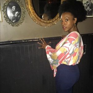 Deep V bell sleeve top